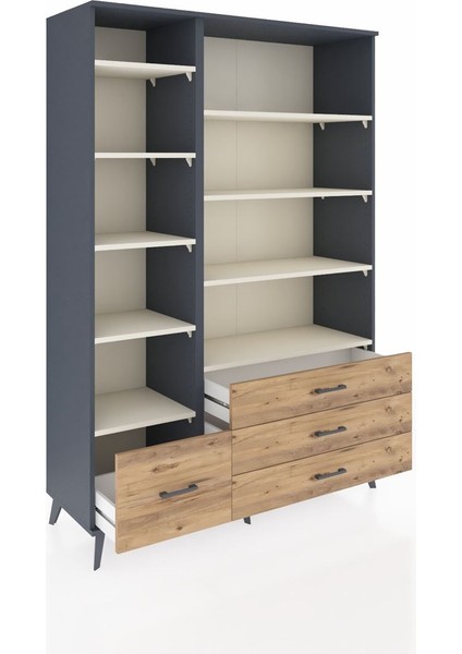 Hyperion Dolap 9 Raflı 4 Çekmeceli 132X44X195 Antrasit-Aytaşı/çam indirimleri