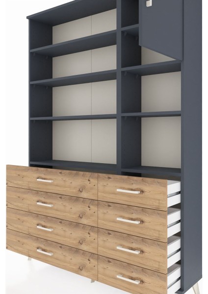 Arges Dolap 8 Raflı 8 Çekmeceli Tek Kapaklı 132X30X195 Antrasit-Antrasit/çam fırsatları