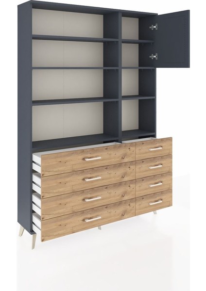 Arges Dolap 8 Raflı 8 Çekmeceli Tek Kapaklı 132X30X195 Antrasit-Antrasit/çam indirimleri