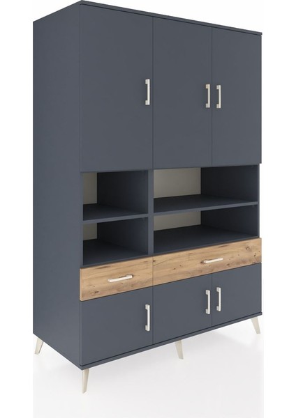 Kronos Dolap 8 Raflı 2 Çekmeceli 6 Kapaklı 132X59X195 Antrasit-Antrasit/çam fiyatları