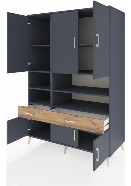 Kronos Dolap 8 Raflı 2 Çekmeceli 6 Kapaklı 132X59X195 Antrasit-Antrasit/çam modelleri