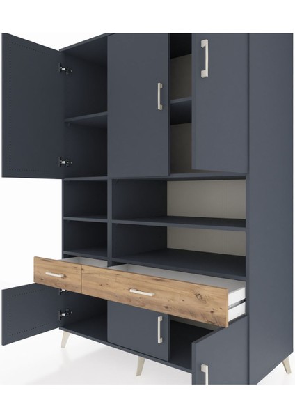 Kronos Dolap 8 Raflı 2 Çekmeceli 6 Kapaklı 132X59X195 Antrasit-Antrasit/çam fırsatları