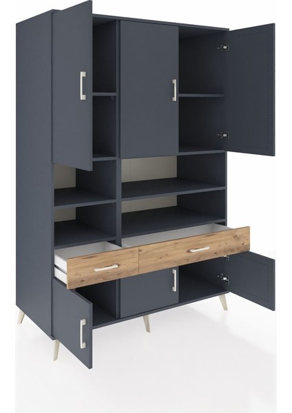 Kronos Dolap 8 Raflı 2 Çekmeceli 6 Kapaklı 132X59X195 Antrasit-Antrasit/çam indirimleri