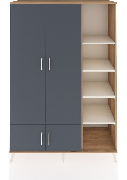 Hyperion Dolap 6 Raflı 4 Kapaklı Tek Askılı 132X44X195 Çam-Antrasit/aytaşı