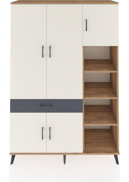 Hyperion Dolap 10 Raflı Tek Çekmeceli 5 Kapaklı 132X44X195 Çam-Aytaşı/antrasit