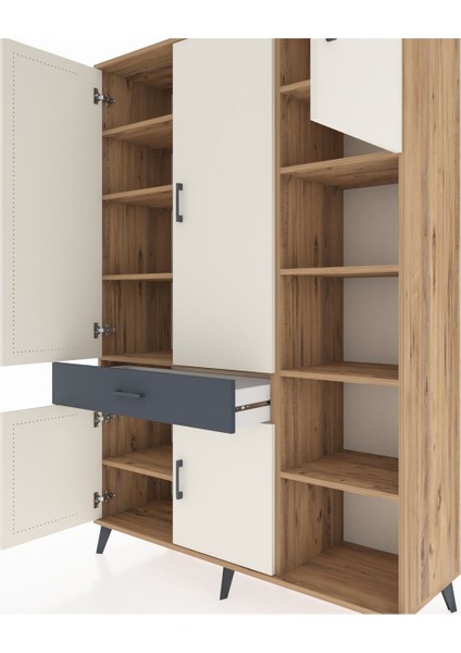 Hyperion Dolap 10 Raflı Tek Çekmeceli 5 Kapaklı 132X44X195 Çam-Aytaşı/antrasit fırsatları