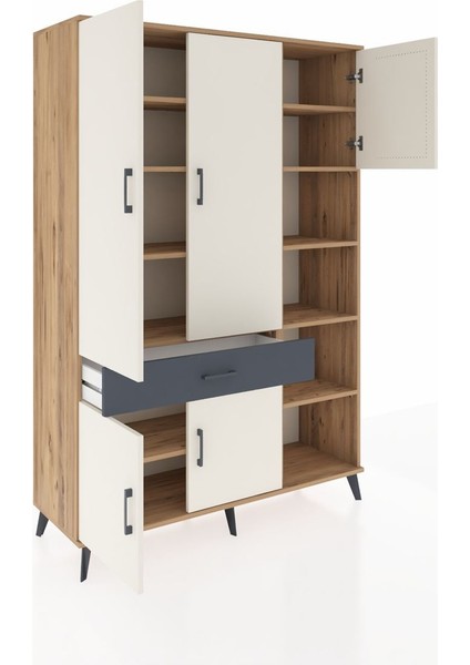 Hyperion Dolap 10 Raflı Tek Çekmeceli 5 Kapaklı 132X44X195 Çam-Aytaşı/antrasit indirimleri