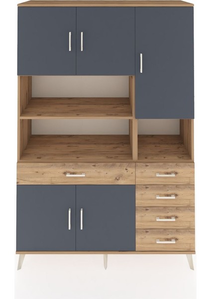 Hyperion Dolap 9 Raflı 5 Çekmeceli 5 Kapaklı 132X44X195 Çam-Antrasit/çam