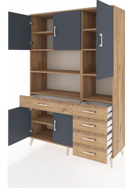 Hyperion Dolap 9 Raflı 5 Çekmeceli 5 Kapaklı 132X44X195 Çam-Antrasit/çam modelleri