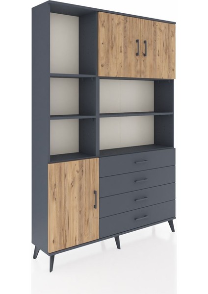 Arges Dolap 8 Raflı 4 Çekmeceli 3 Kapaklı 132X30X195 Antrasit-Çam/antrasit fiyatları