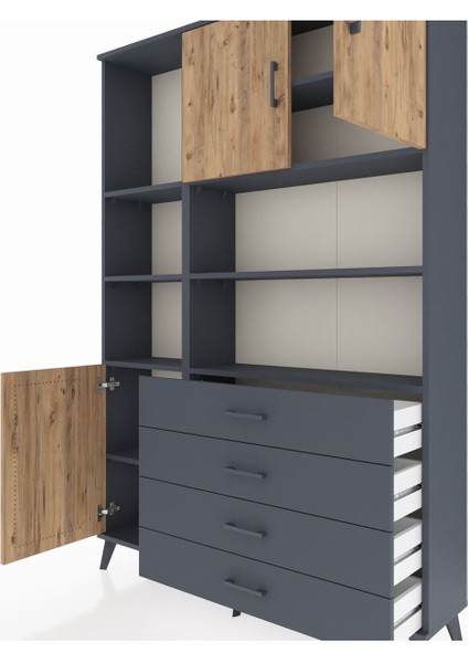 Arges Dolap 8 Raflı 4 Çekmeceli 3 Kapaklı 132X30X195 Antrasit-Çam/antrasit fırsatları
