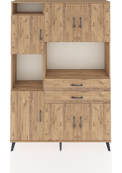 Arges Dolap 8 Raflı 2 Çekmeceli 6 Kapaklı 132X30X195 Çam-Çam/çam