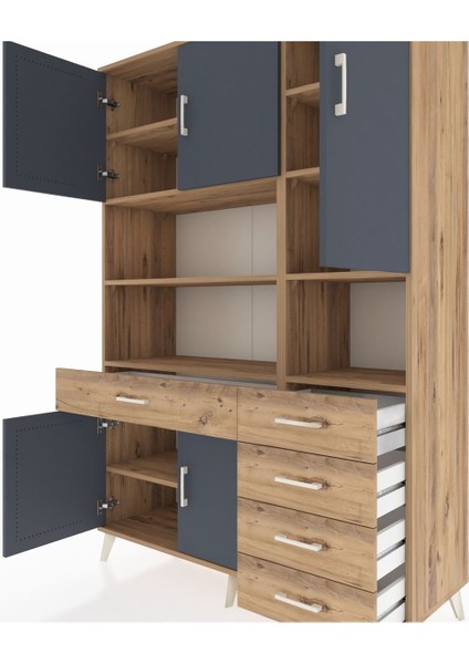 Hyperion Dolap 9 Raflı 5 Çekmeceli 5 Kapaklı 132X44X195 Çam-Antrasit/çam fırsatları