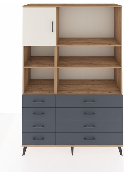 Hyperion Dolap 7 Raflı 8 Çekmeceli Tek Kapaklı 132X44X195 Çam-Aytaşı/antrasit