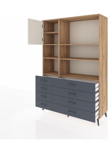 Hyperion Dolap 7 Raflı 8 Çekmeceli Tek Kapaklı 132X44X195 Çam-Aytaşı/antrasit modelleri