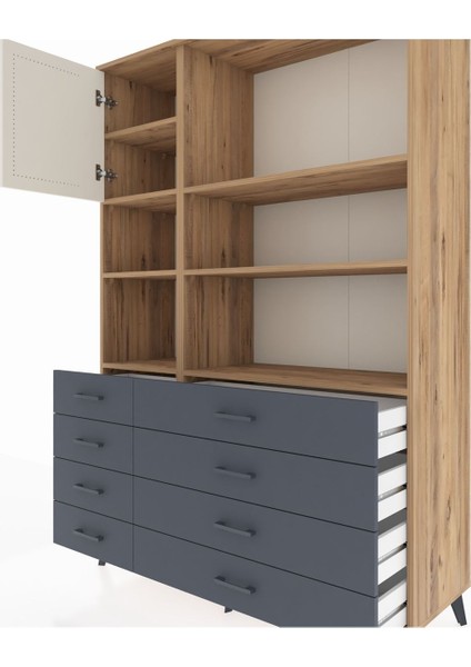 Hyperion Dolap 7 Raflı 8 Çekmeceli Tek Kapaklı 132X44X195 Çam-Aytaşı/antrasit fırsatları