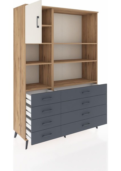 Hyperion Dolap 7 Raflı 8 Çekmeceli Tek Kapaklı 132X44X195 Çam-Aytaşı/antrasit indirimleri