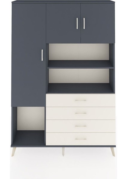 Arges Dolap 7 Raflı 4 Çekmeceli 3 Kapaklı 132X30X195 Antrasit-Antrasit/aytaşı