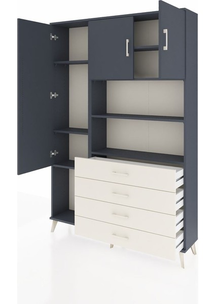 Arges Dolap 7 Raflı 4 Çekmeceli 3 Kapaklı 132X30X195 Antrasit-Antrasit/aytaşı modelleri