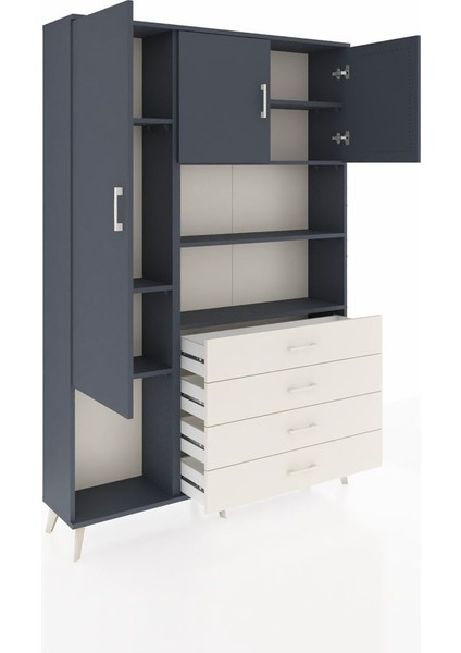 Arges Dolap 7 Raflı 4 Çekmeceli 3 Kapaklı 132X30X195 Antrasit-Antrasit/aytaşı indirimleri