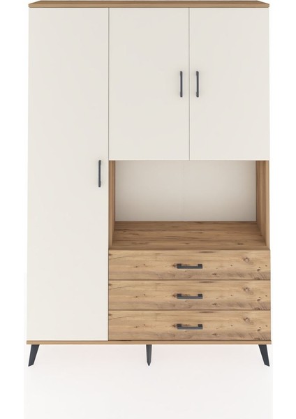 Arges Dolap 6 Raflı 3 Çekmeceli 3 Kapaklı 132X30X195 Çam-Aytaşı/çam