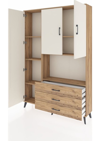 Arges Dolap 6 Raflı 3 Çekmeceli 3 Kapaklı 132X30X195 Çam-Aytaşı/çam modelleri