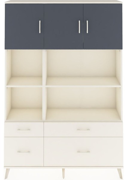 Arges Dolap 8 Raflı 4 Çekmeceli 3 Kapaklı 132X30X195 Aytaşı-Antrasit/aytaşı