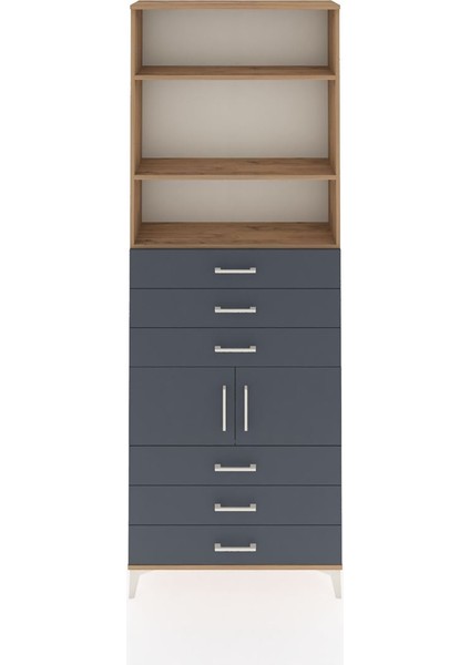 Arges Dolap 4 Raflı 6 Çekmeceli 2 Kapaklı 88X30X243 Çam-Antrasit