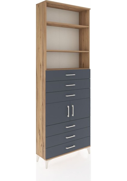 Arges Dolap 4 Raflı 6 Çekmeceli 2 Kapaklı 88X30X243 Çam-Antrasit fiyatları