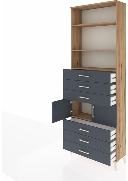 Arges Dolap 4 Raflı 6 Çekmeceli 2 Kapaklı 88X30X243 Çam-Antrasit fırsatları