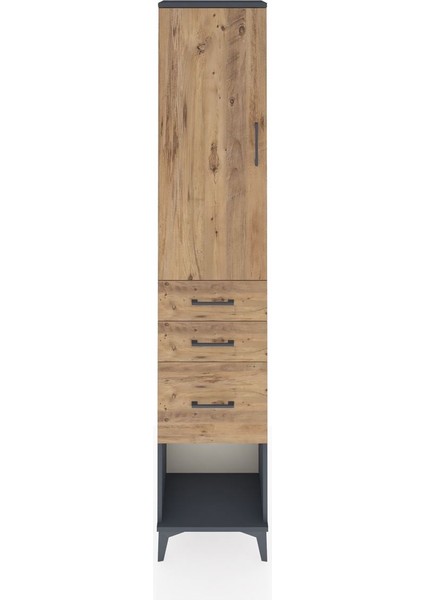 Arges Dolap 3 Raflı 3 Çekmeceli Tek Kapaklı 44X30X221 Antrasit-Çam