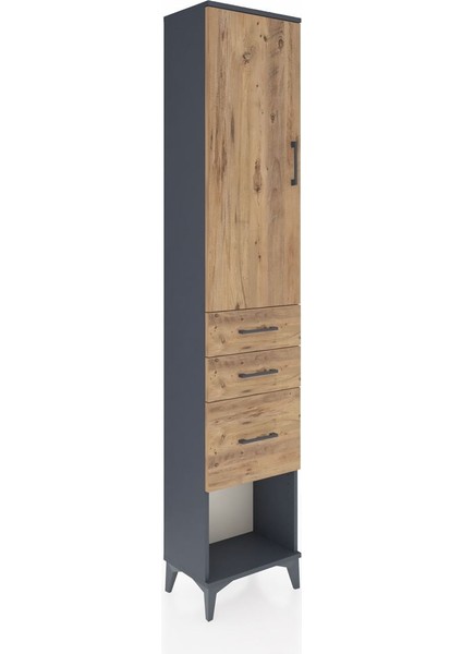 Arges Dolap 3 Raflı 3 Çekmeceli Tek Kapaklı 44X30X221 Antrasit-Çam fiyatları