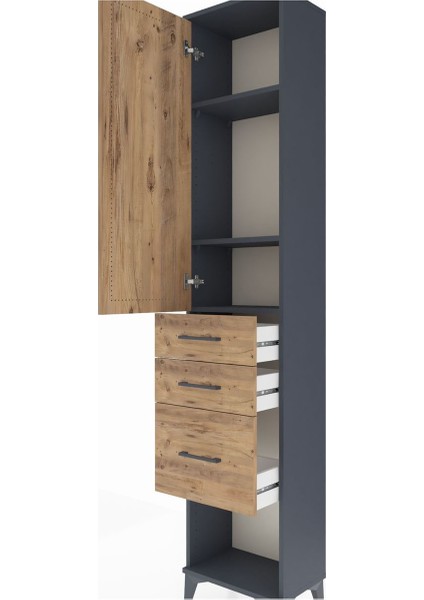 Arges Dolap 3 Raflı 3 Çekmeceli Tek Kapaklı 44X30X221 Antrasit-Çam indirimleri