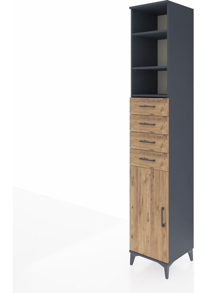 Hyperion Dolap 4 Raflı 4 Çekmeceli Tek Kapaklı 44X44X243 Antrasit-Çam modelleri