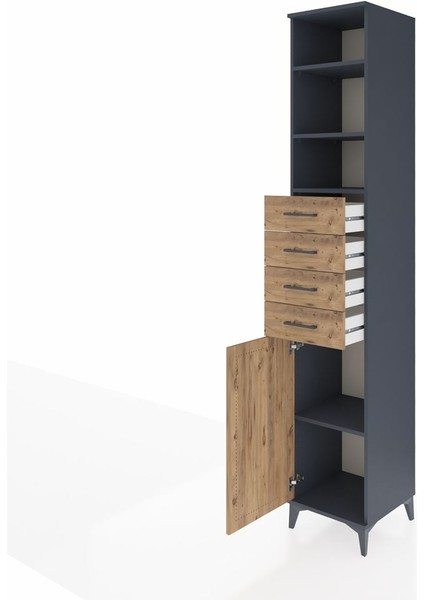 Hyperion Dolap 4 Raflı 4 Çekmeceli Tek Kapaklı 44X44X243 Antrasit-Çam fırsatları