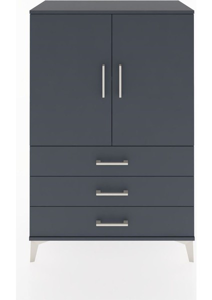 Hyperion Dolap 2 Raflı 3 Çekmeceli 2 Kapaklı 88X44X134 Antrasit-Antrasit