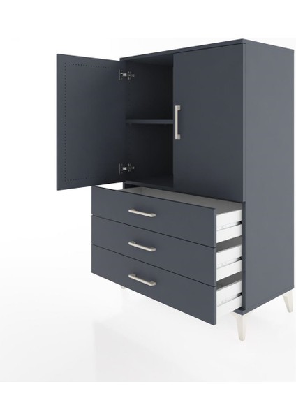 Hyperion Dolap 2 Raflı 3 Çekmeceli 2 Kapaklı 88X44X134 Antrasit-Antrasit fırsatları