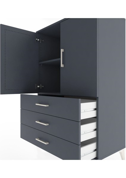 Hyperion Dolap 2 Raflı 3 Çekmeceli 2 Kapaklı 88X44X134 Antrasit-Antrasit indirimleri