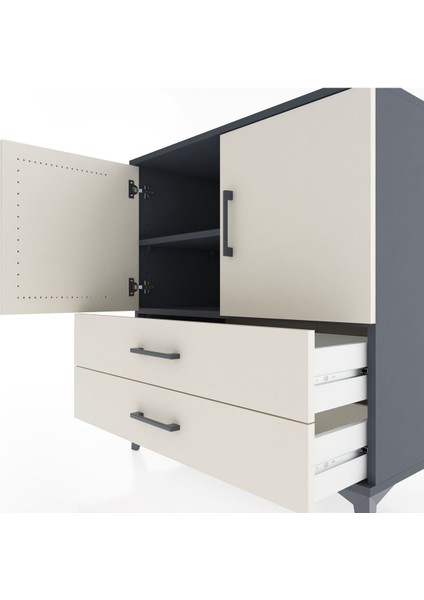 Hyperion Şifonyer 2 Raflı 2 Çekmeceli 2 Kapaklı 88X44X96 Antrasit-Aytaşı indirimleri