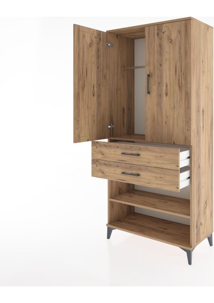 Hyperion Dolap 2 Raflı 2 Çekmeceli Tek Askılı 88X44X195 Çam-Çam fırsatları