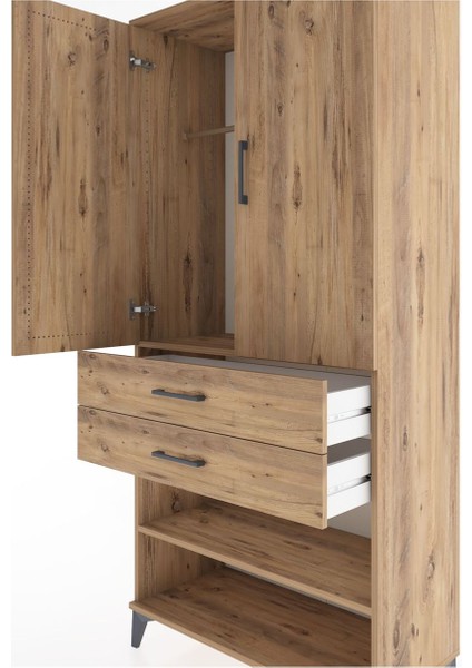 Hyperion Dolap 2 Raflı 2 Çekmeceli Tek Askılı 88X44X195 Çam-Çam indirimleri