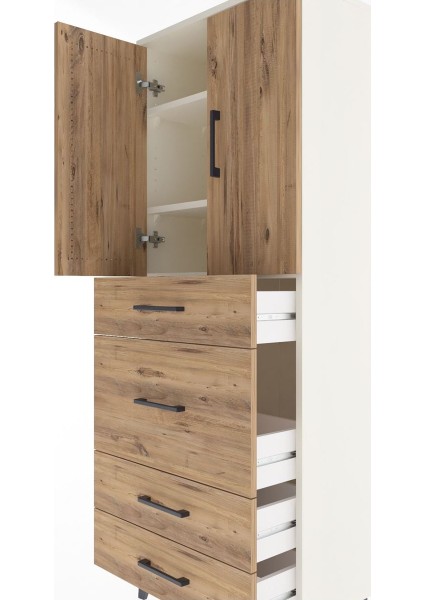 Arges Dolap 3 Raflı 4 Çekmeceli 2 Kapaklı 60X30X163 Aytaşı-Çam indirimleri