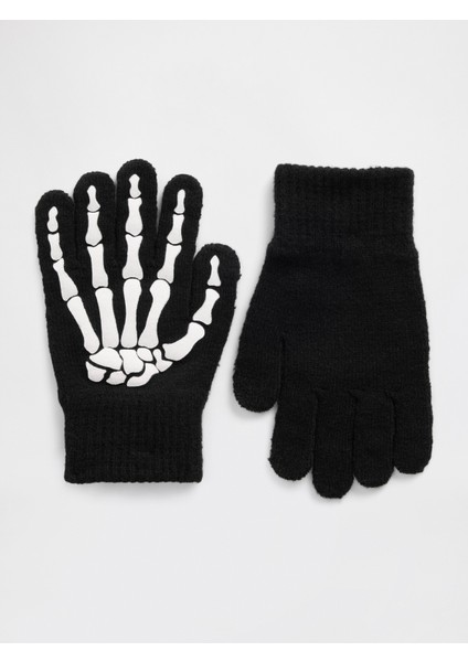 Erkek Çocuk Siyah Halloween Iskelet Eldiven