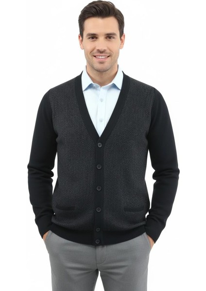 Erkek Düğmeli Hırka Cepli Çelik Örgü Klasik Kalıp 5212M BGL-ST04848