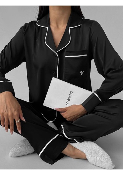 Biyeli Klasik Saten Pijama Takımı modelleri