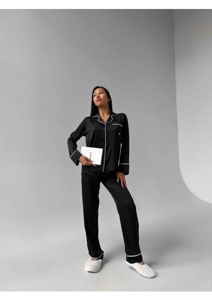 Biyeli Klasik Saten Pijama Takımı fırsatları