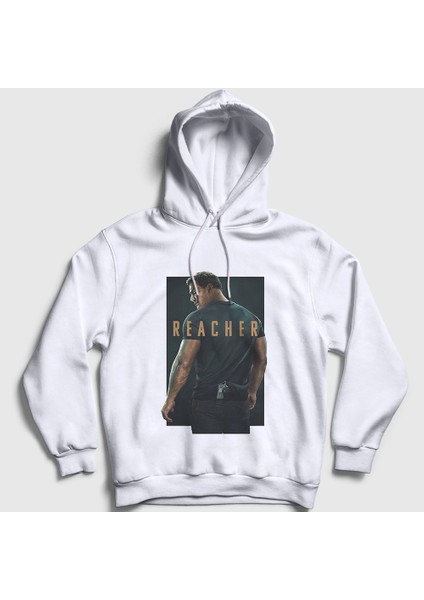 Unisex Beyaz Alan Ritchson Reacher Kapüşonlu Sweatshirt