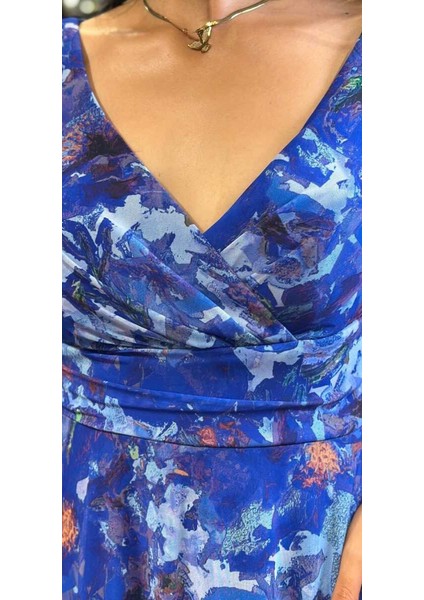 Saks Kalın Askı Kloş Etekli Desenli Tül Uzun Abiye Elbise 7594 fırsatları