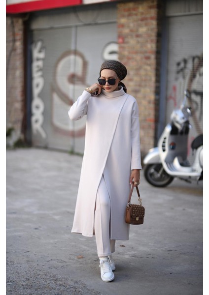 Tesettür Boğazlı Tunik Pantolon Takım Taş