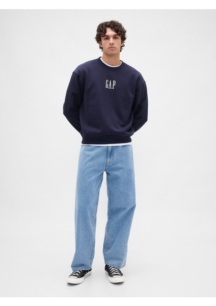 Erkek Lacivert Heavyweight Oversized Gap Logo Bisiklet Yaka Sweatshirt indirimleri